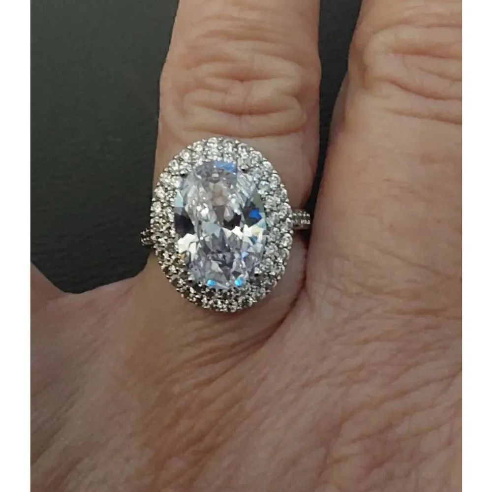 NEW~5.75 Ct. Oval & Round Cut Sim Diamond Double Halo Engagement/Bridal Ring #8